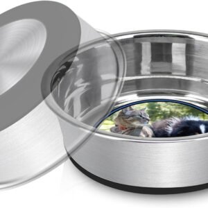 Steel Anti-Slip Dog Bowls,Non-Slip Stainless Steel Pet Bowl with Foot Mat - Perfect for Mess-Free Mealtime,Quiet Pet Bowls for Cats and Dogs, Dry and Wet Foods,(5.5 inches, 1PCS)