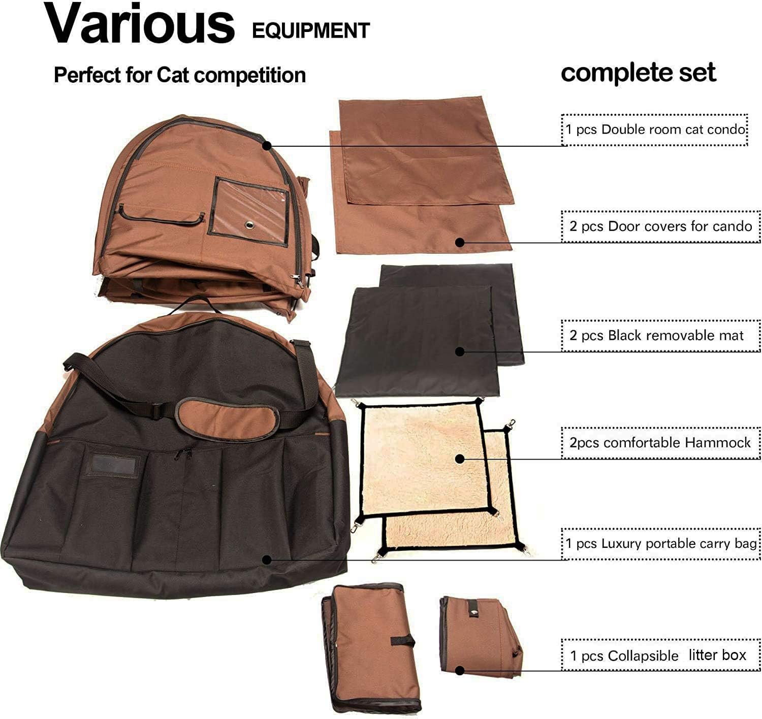 Portable Twin Compartment Show House Cat Cage/Condo - Easy to Fold & Carry Kennel - Comfy Puppy Home & Dog Travel Crate with Portable Carry Bag/Two Hammocks/Mats and Collapsible Litter Box - Image 2