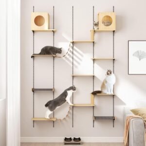 Wall-Mounted Cat Climber Furniture – 25-Piece Set with Cat Shelves, House, Platform, Bridge, Hammock & Scratching Board – DIY Indoor Playground Furniture for Cats