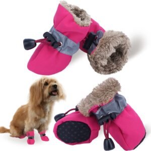 Dog Snow Boots, Dog Shoes for Winter, Dog Winter Boots for Small Medium Dogs Puppies, Dog Boots & Paw Protectors with Anti-Slip Sole and Plush, Pack of 4