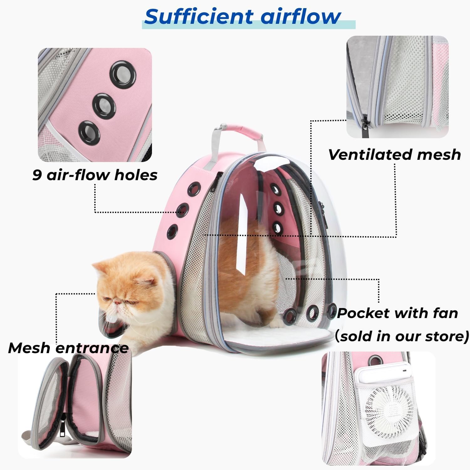 Cat Carrier Backpack, Bubble Expandable Backpack Carrier, Pets and Small Dogs,Airline-Approved, Designed for Travel, Hiking, Walking & Outdoor Use (Front Expandable-Pink) - Image 2