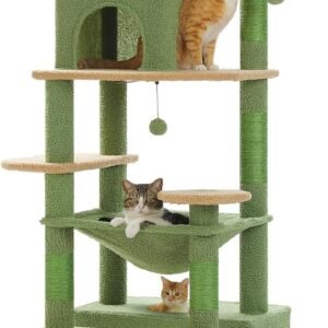 Large 72 Inches Cat Tree and Tower for Indoor Cats - with Sisal-Covered Scratching Posts, Padded Perches, Condos, and Basket - Green