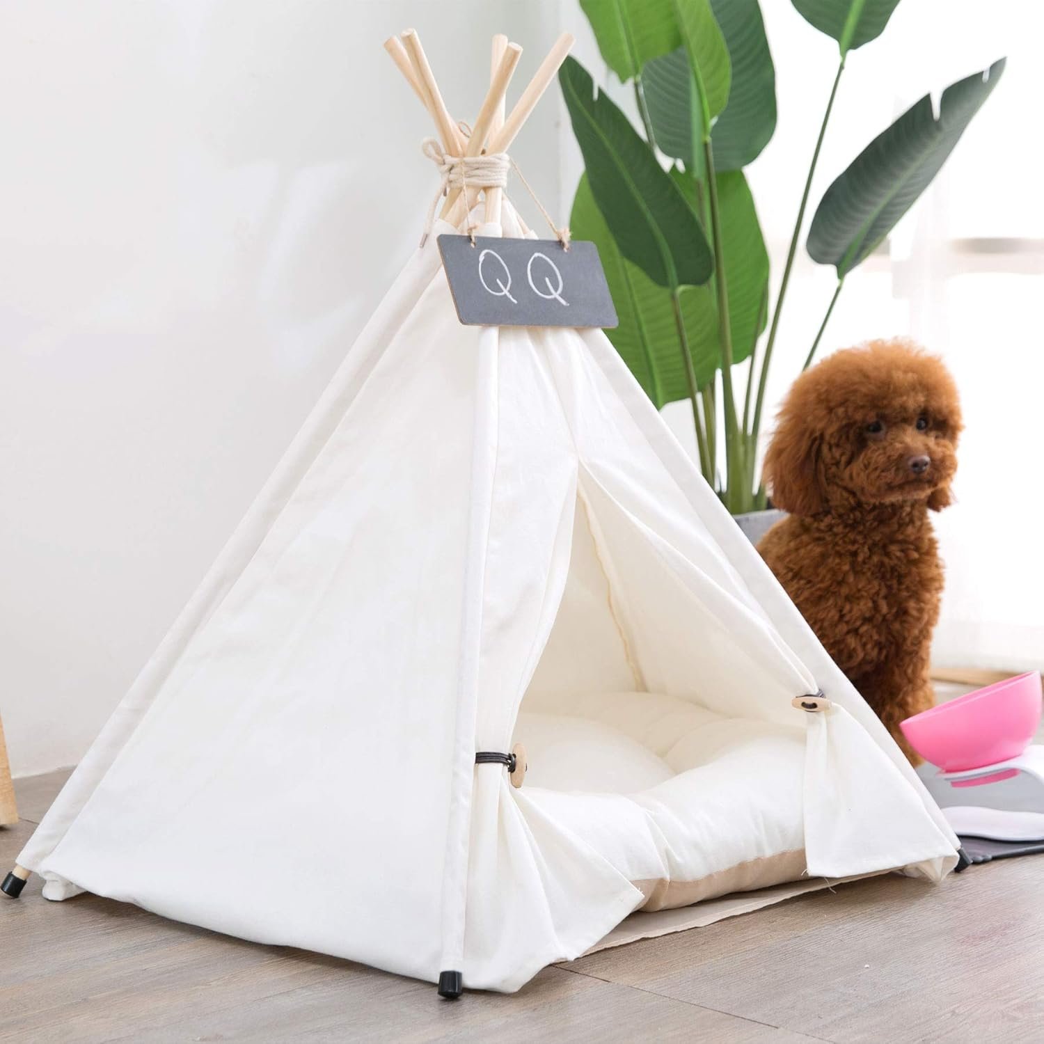 Pet Teepee with Cushion for Dogs and Cats Puppies House with Bed Pet Tent Bed Indoor Outdoor (Modern) - Image 2