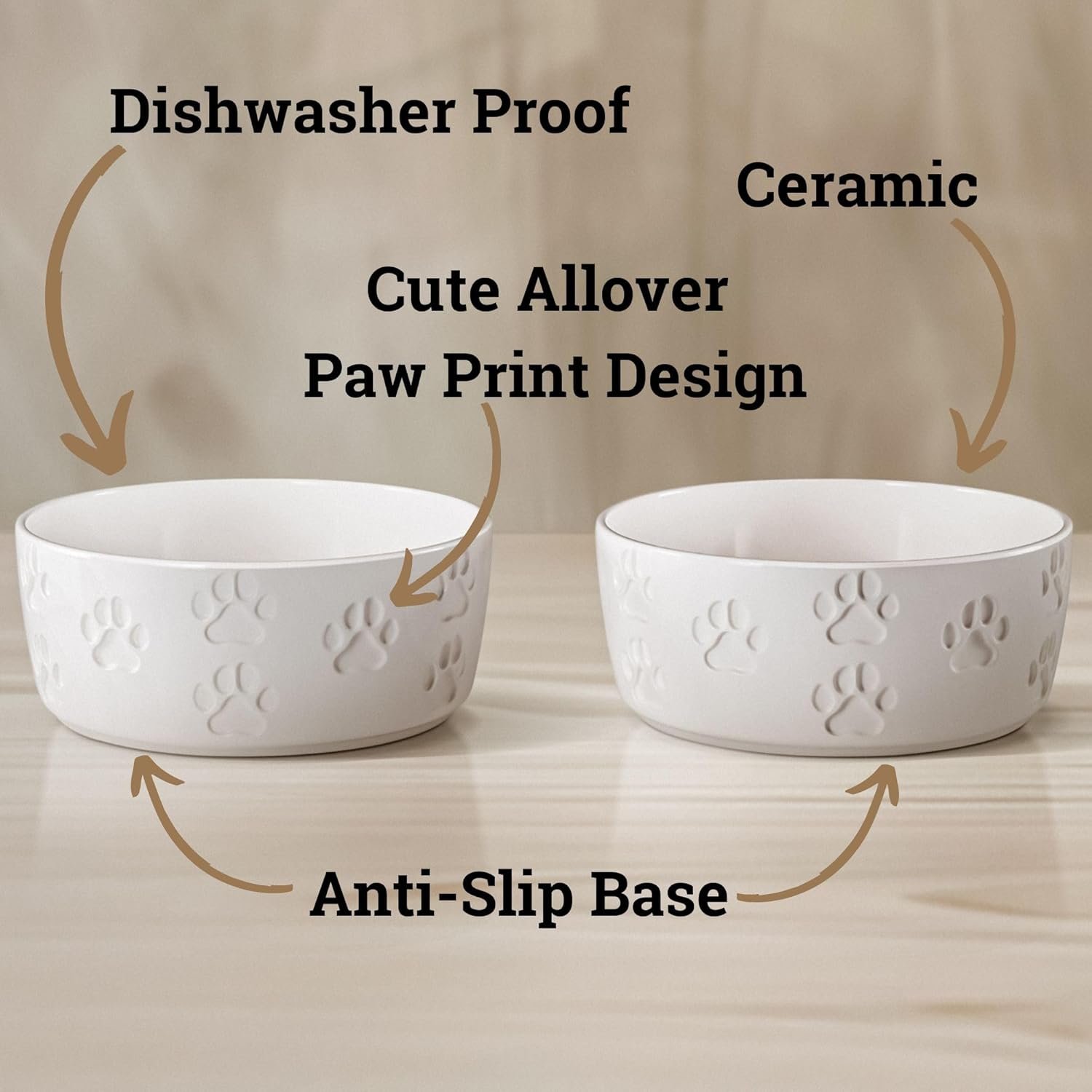 Ceramic Dog Bowl Set of 2 with Anti-Skid Base - 5" Wide x 2" Tall Ceramic Dog Bowls for Small Dogs - 2 Cup Capacity Food and Water Bowls for Dogs - Rubber Bottom Pet Bowl Set of 2 for Small Pets - Image 2
