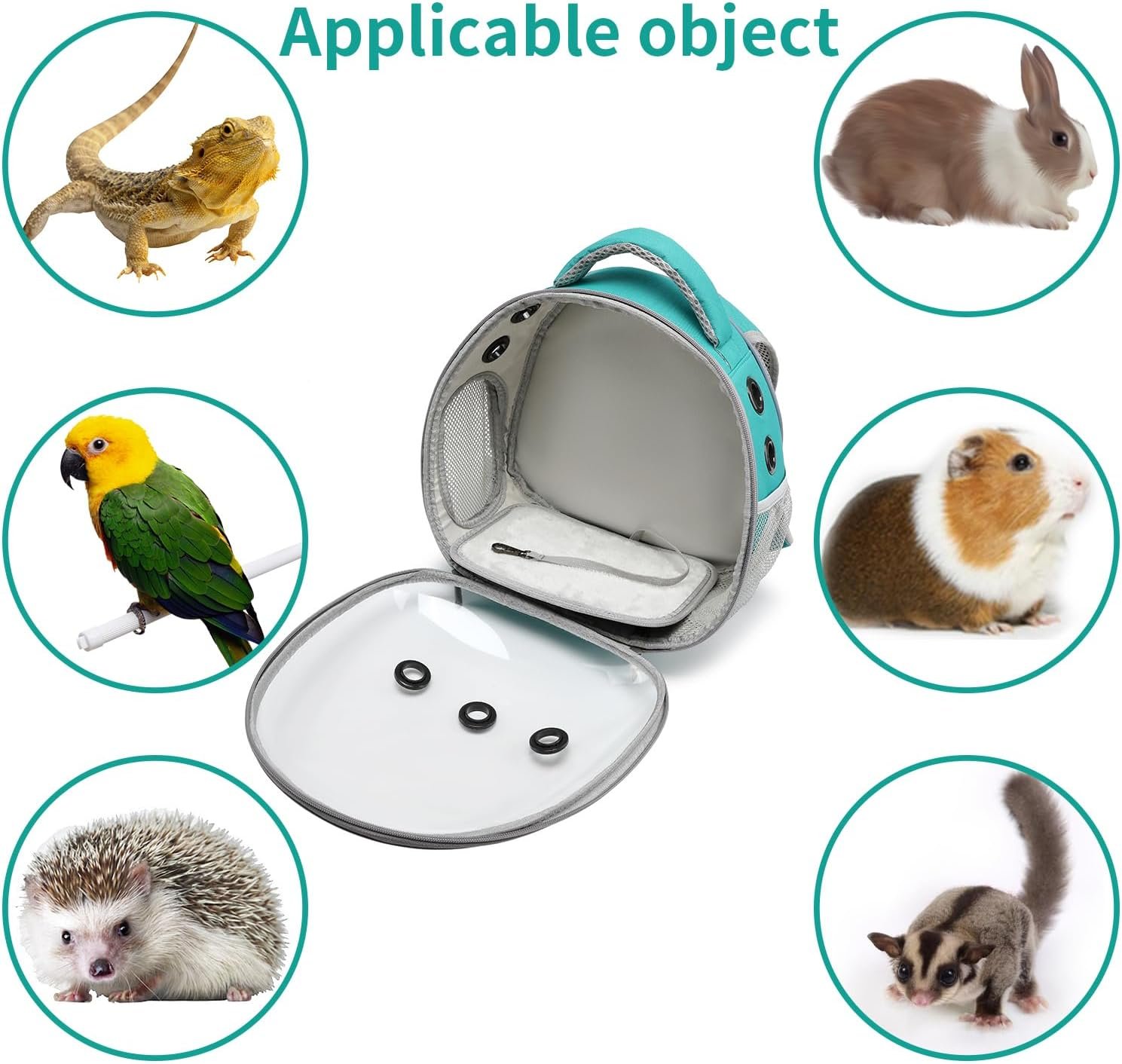 Portable Travel pet Backpack Carrier Hamster Bag Guinea Pig Bird Small Dog cat Turtle Carrier Rabbit Cage Squirrel Bearded Dragon Breathable Hangbag (Green) - Image 2
