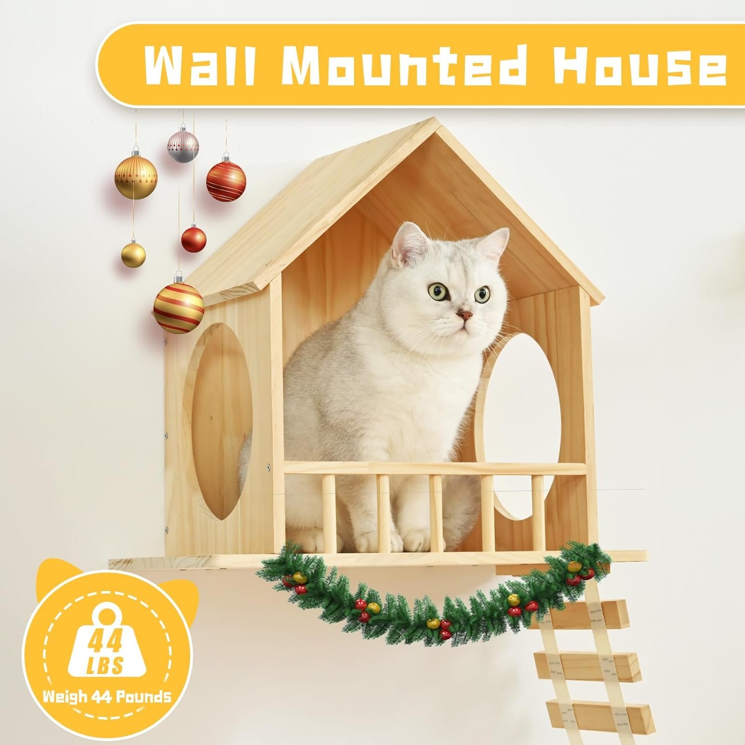 Cat Wall Shelves 9pc, Wall Mounted Cat Climbing Shelves, Wooden Cat Furniture with 2 Condo Houses, 3 Perches, 2 Bridge Ladders and 2 Scratching Posts - Image 2