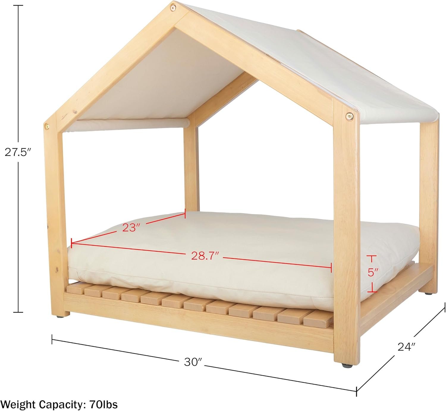 Dog House - 30x24-Inch Indoor Dog House with Soft Cushion and Adjustable Canopy - Wood Dog Furniture for Small to Medium Pets up to 70lbs by - Image 2