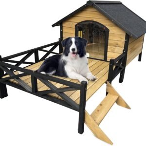 Large Dog House Outdoor Indoor, Weatherproof Dog Houses with Porch, Wooden Dog House with Window for Small Medium Sized Dogs (Wodden)