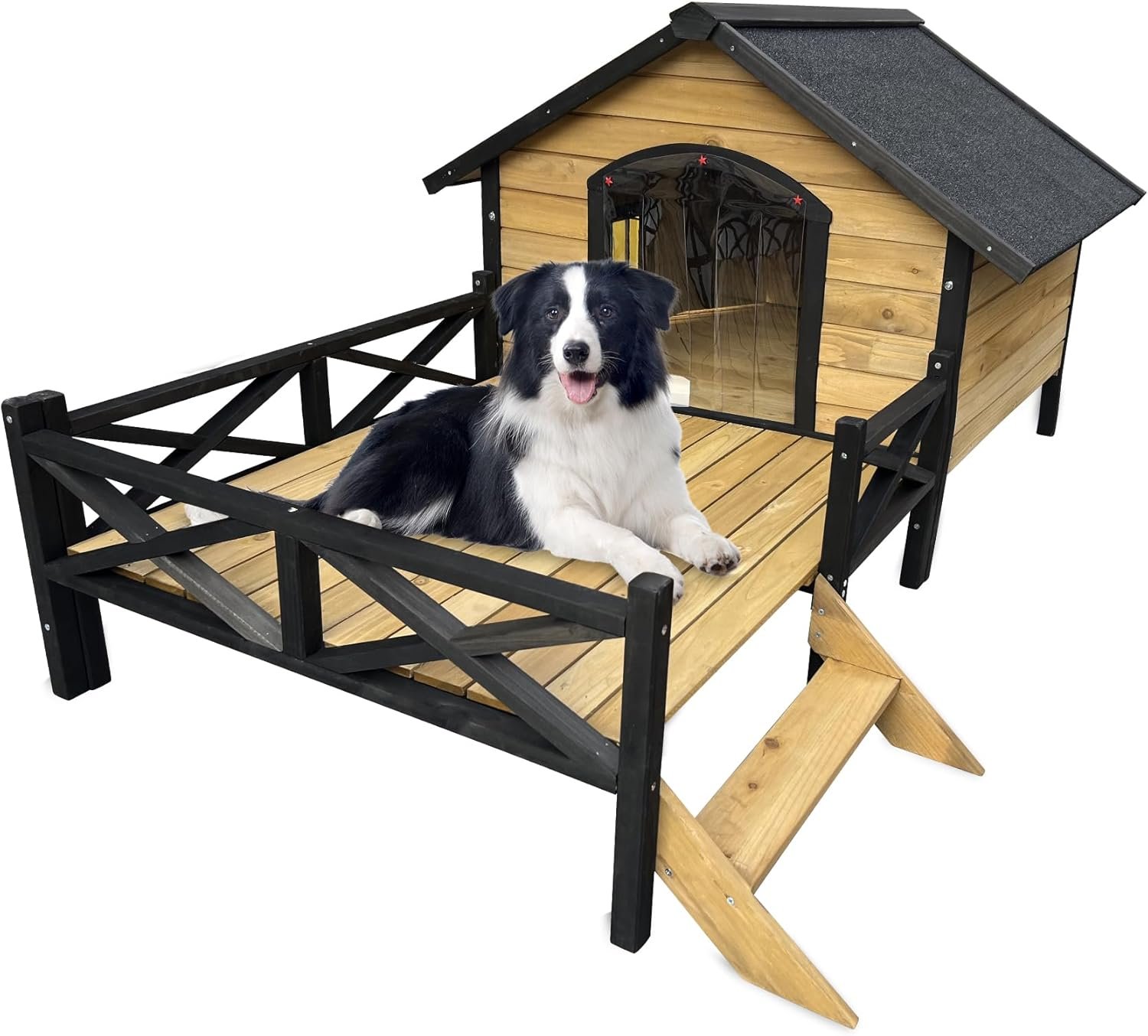 Large Dog House Outdoor Indoor, Weatherproof Dog Houses with Porch, Wooden Dog House with Window for Small Medium Sized Dogs (Wodden)