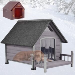 Dog House Outdoor, Insulated Dog Kennel Outside for Large Breed, 50.87" L Weatherproof Large Dog Shelter with Anti-Chewing Iron Frame (Grey, 45" D x 32.9" W x 32.6" H)