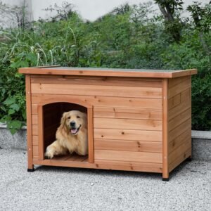 Outdoor Wooden Dog House for Small Medium Large Sized Dogs，Extra Waterproof Durable Dog Kennel with Wooden Floor for Garden Backyard Farm (34" W x 25" D x 23" H)