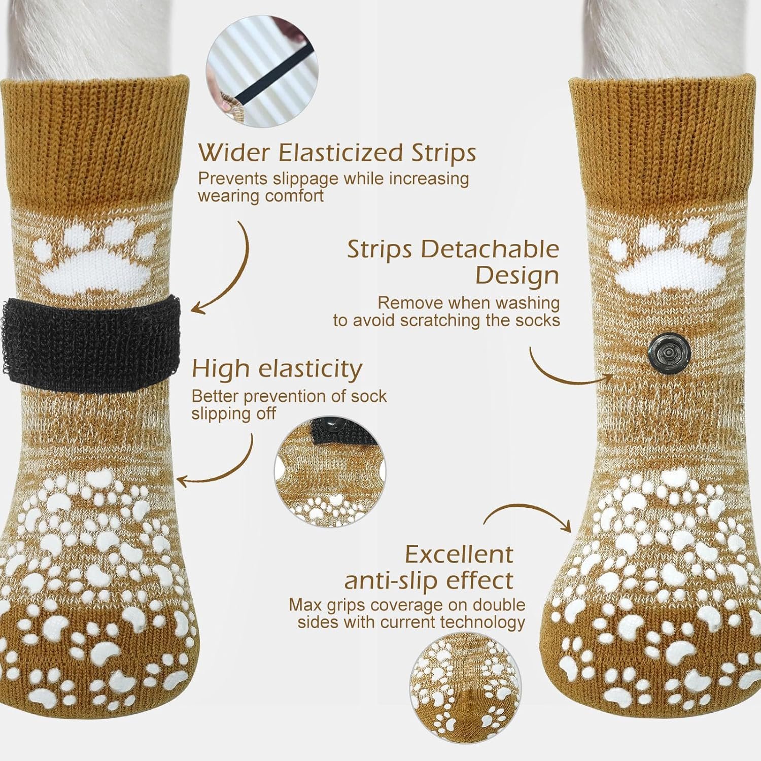 Anti Slip Dog Socks to Prevent Licking Paws, Dog Shoes for Hot Pavement, Dog Booties for Small Medium Large Senior Dogs, Traction Control Boots & Paw Protectors for Hardwood Floors - Image 2