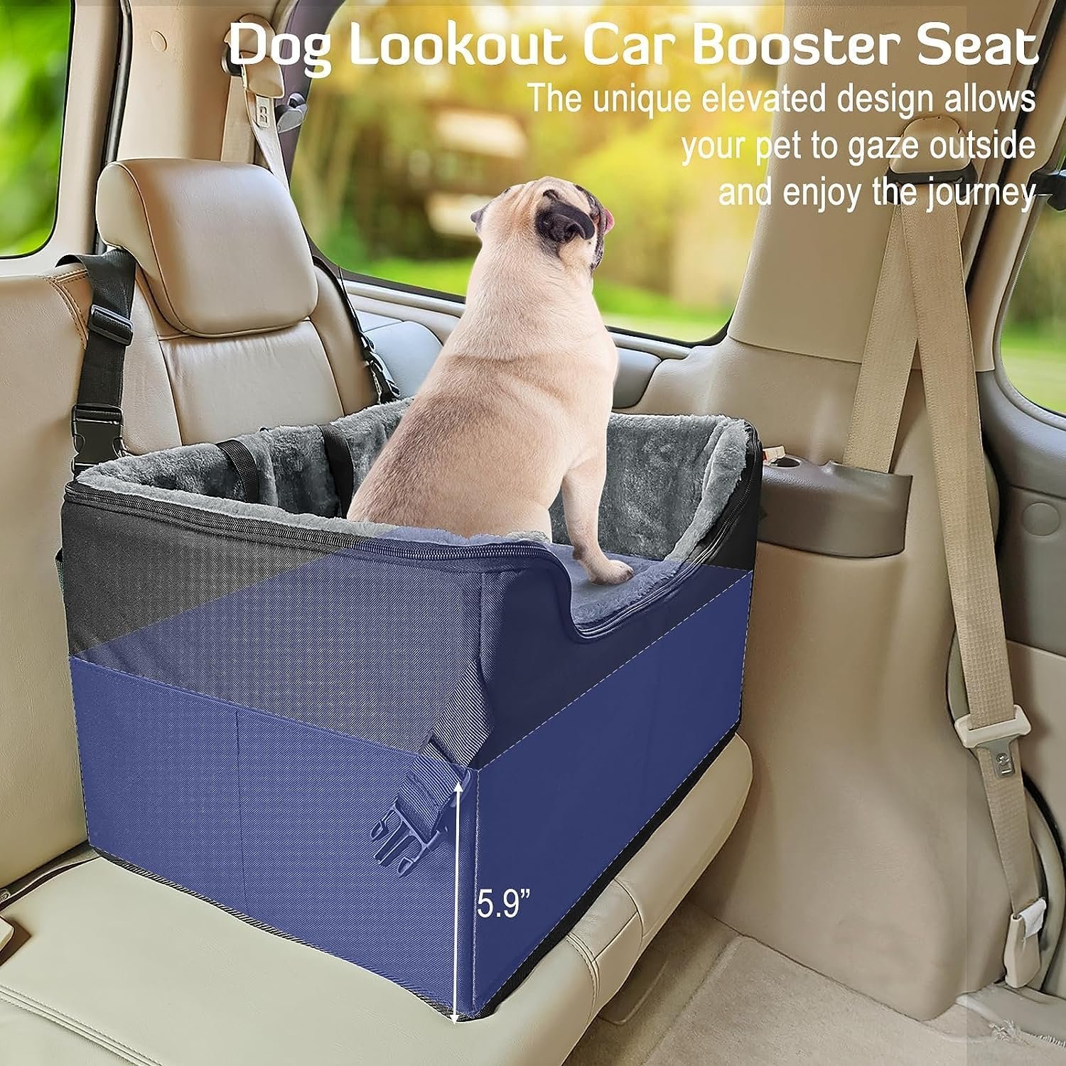 Dog Booster Car Seat for Small Medium Dogs, Elevated Pet Car Seats with Safety Leash for Pets Under 45Lbs, Washable Puppy Travel Seat with Storage Pockets (Medium, Black) - Image 2