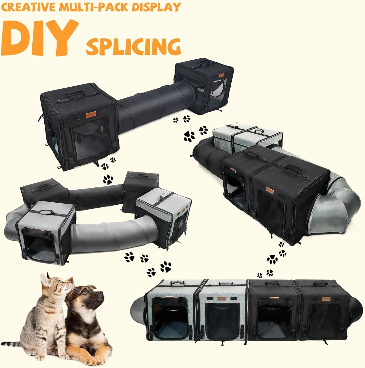 Cat Travel Carrier with Litter Box 2-in-1 Portable Double Cat Carriers for 2 Cats and Pet Shelter Ideal for Multiple Cats Soft Foldable Design with Shoulder Strap Large Size Double Grey - Image 2